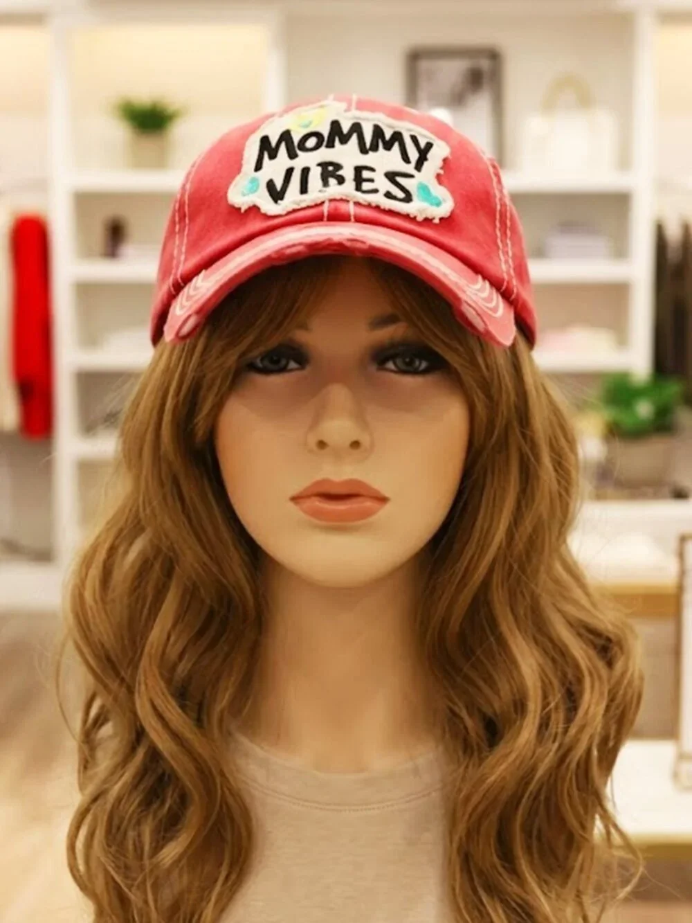 Ladies Coral Mommy Vibes Distressed Baseball Hat